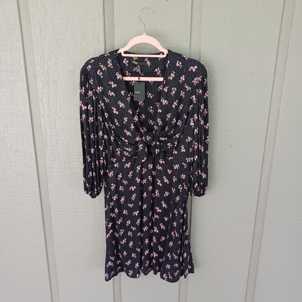 Maje Ruisso Floral Leopard Mini Dress Size 38 US M Women Femenine Tie Front